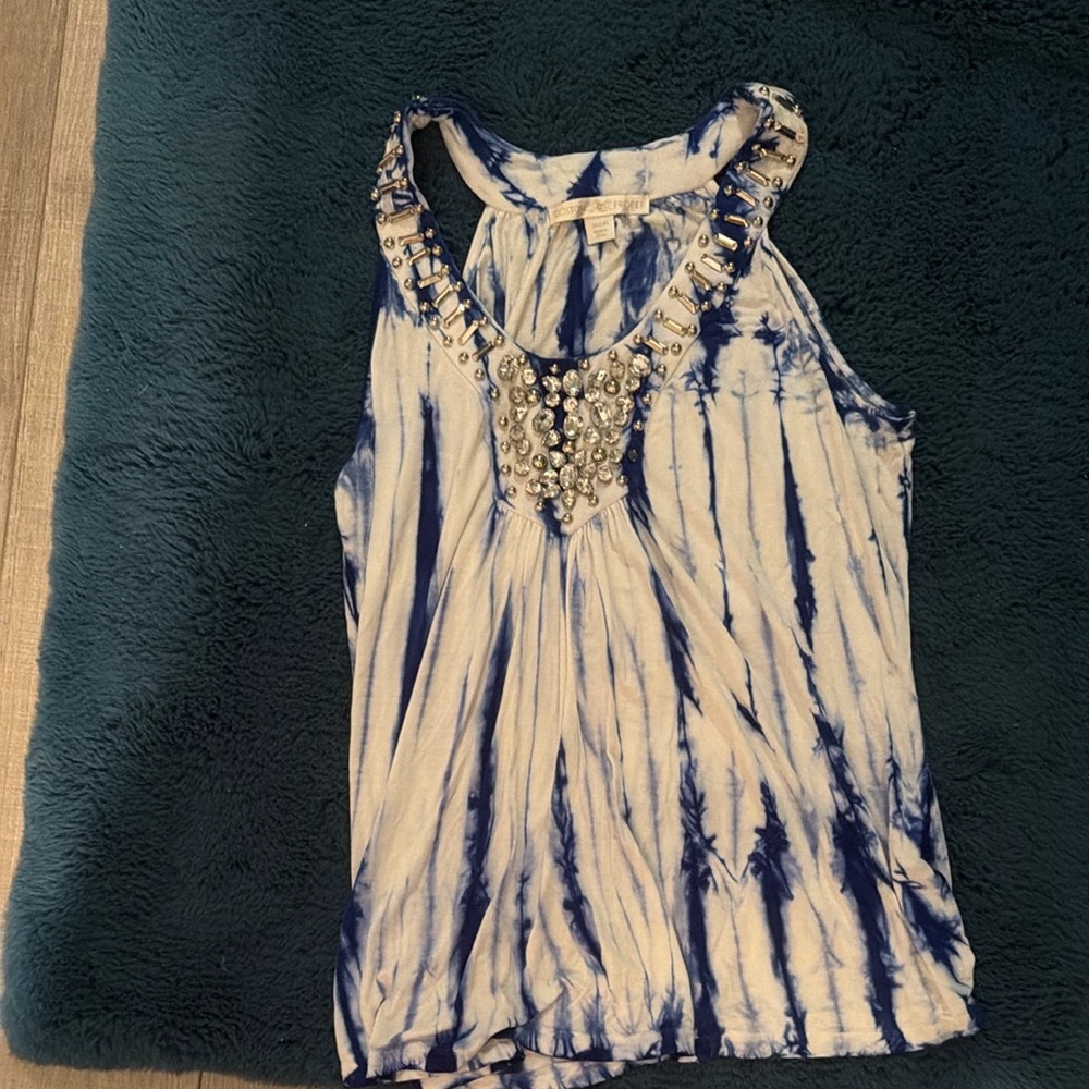 Boston proper Blue Tie-Dye Sleeveless/razorback Top med